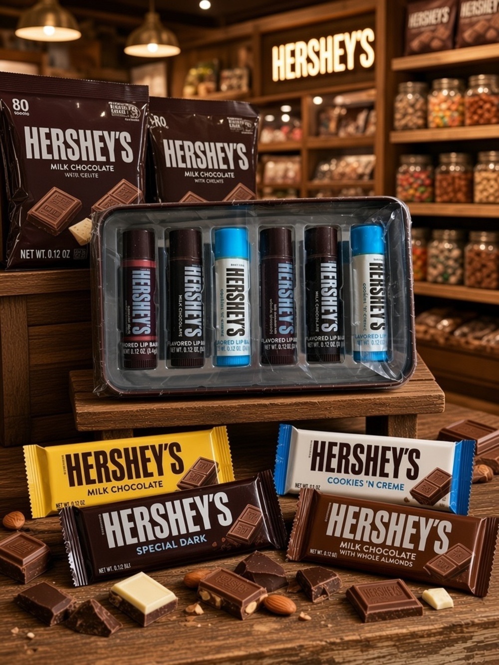 Hershey’s Chocolate Assorted 6 Flavored Lip Balm Pack in Collective Tin- NWT